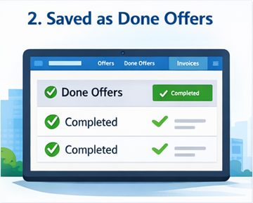 Panel użytkownika pokazujący zrealizowane zlecenia transportowe zapisane jako Zakończone oferty w ExusTrans